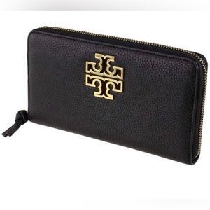 Tory Burch Britten Black Pebbled Leather Continental Wallet